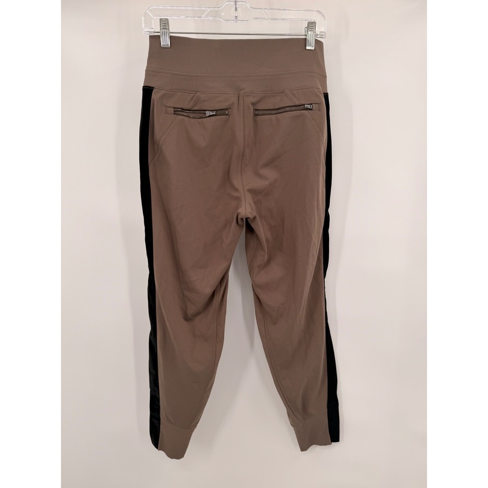 Athleta Venice Velvet Stripe Jogger Women Small Brown Black Side Tape Zip Pocket - Picture 3 of 7